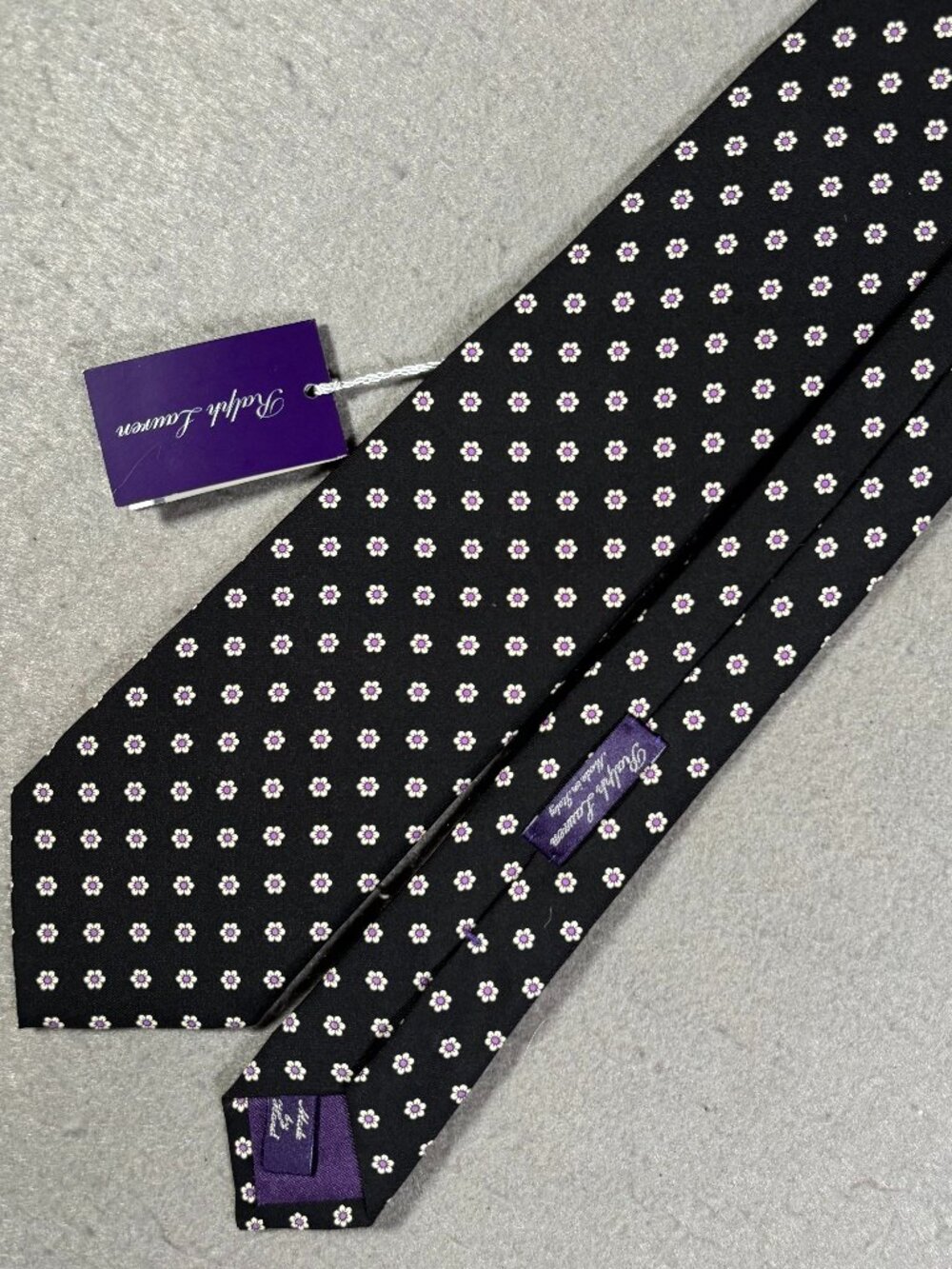 Ralph Lauren Purple Label NWT Silk Floral Tie Black Made in Italy